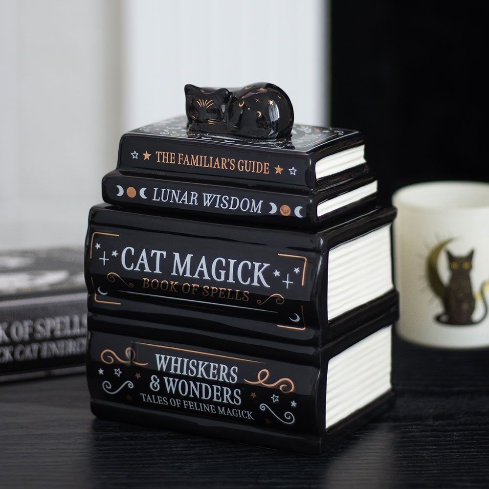 Something Different - Black Cat Book Stack with Cat BrÃ»leur fioul - Noir